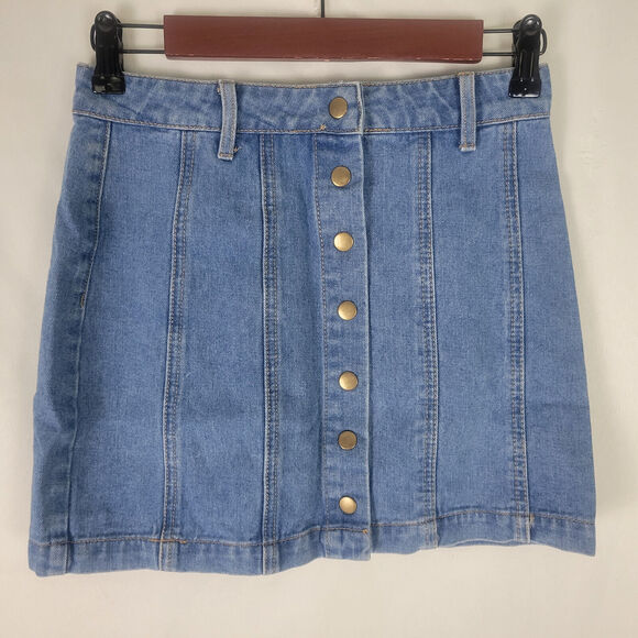 Forever 21 Denim Mini Skirt Womens Small Blue Jean Button Fly Medium Wash Cotton - Picture 1 of 10